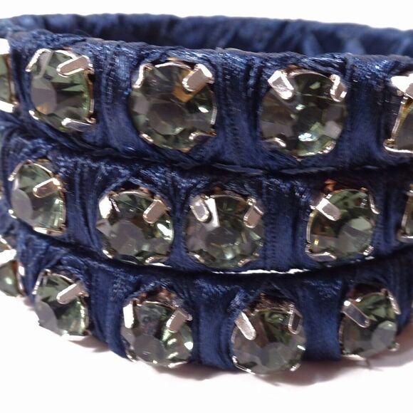 Neiman Marcus Womens Blue Silk Raw Edge Gemstone Bangle Bracelet Set 3 NWT 298 - Picture 6 of 8